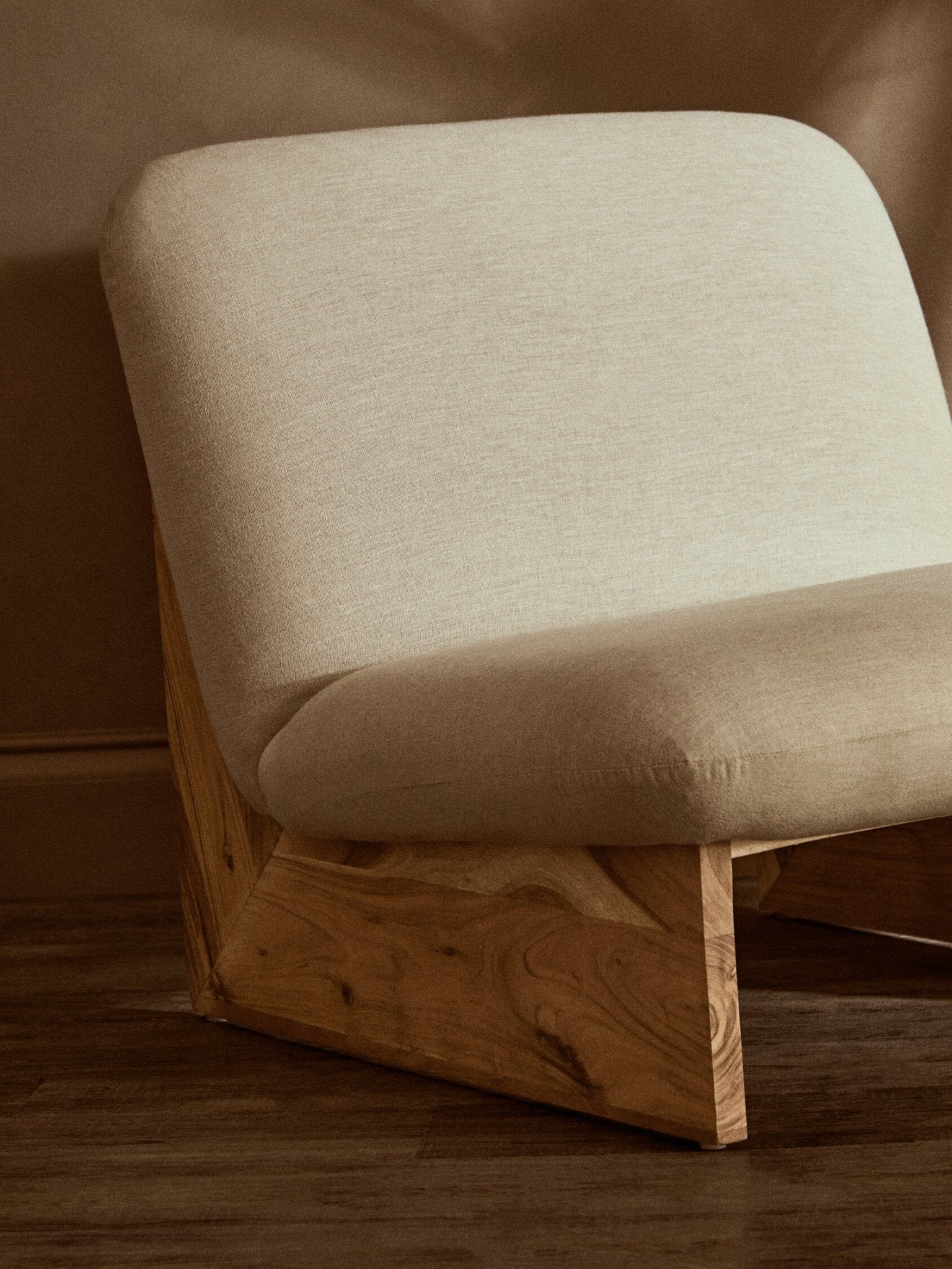 Parova Cream Linen Textured Armless Chair With Wood Base | Luxury Home Accessories | Heulog Glow