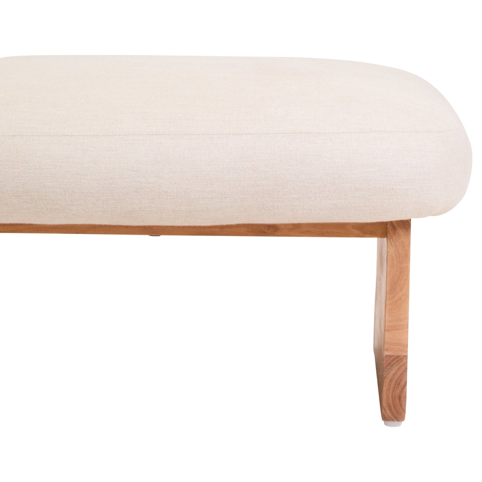 Parova Cream Linen Textured Footstool With Wood Base | Luxury Home Accessories | Heulog Glow