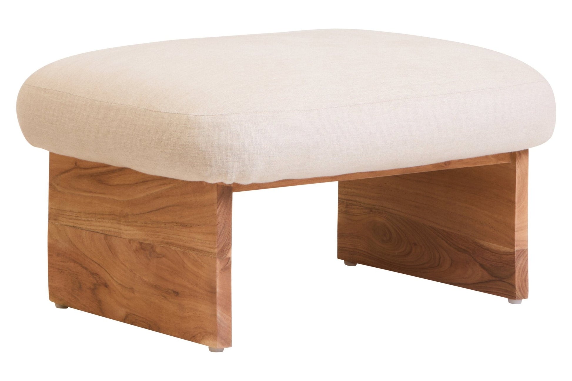 Parova Cream Linen Textured Footstool With Wood Base | Luxury Home Accessories | Heulog Glow