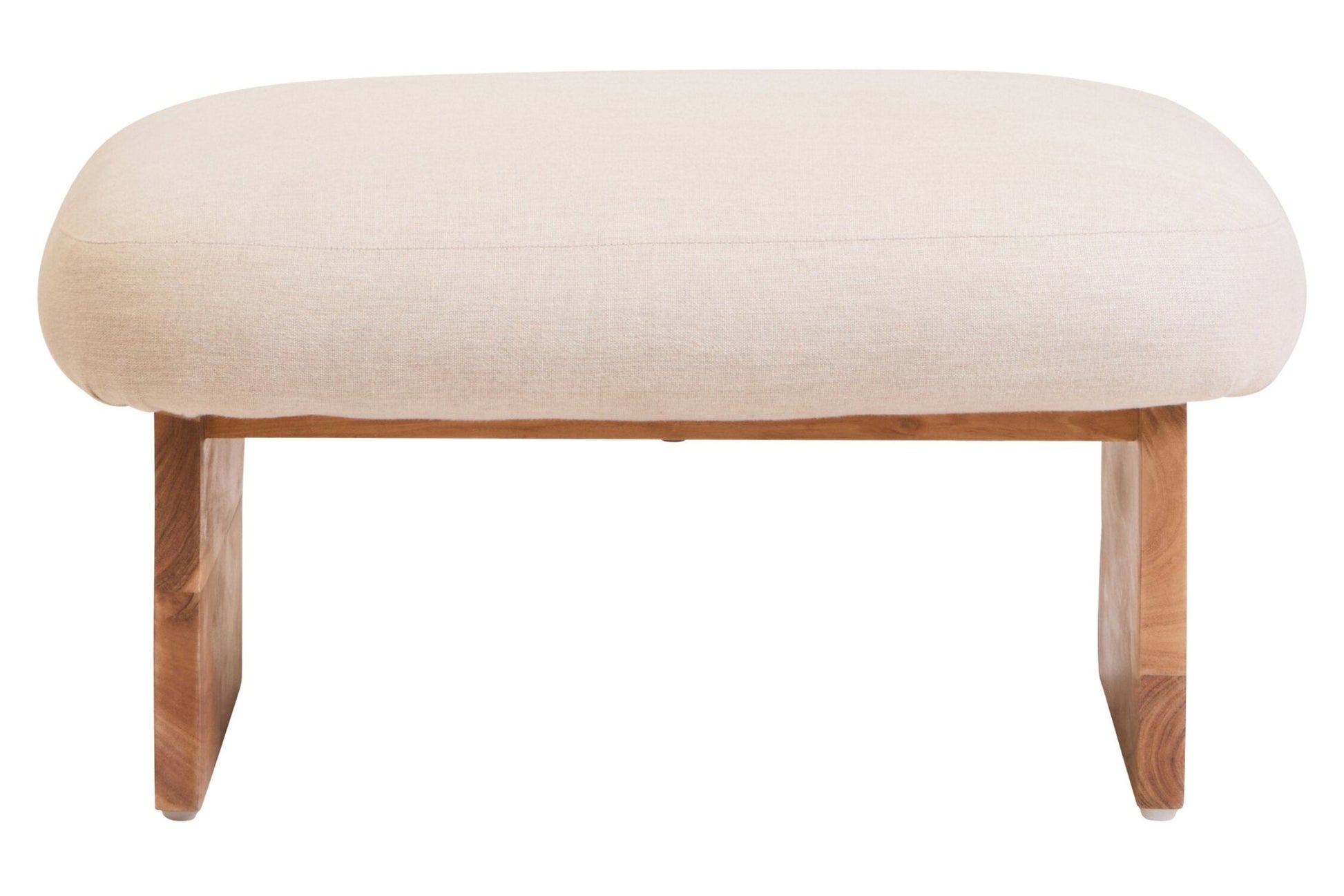 Parova Cream Linen Textured Footstool With Wood Base | Luxury Home Accessories | Heulog Glow