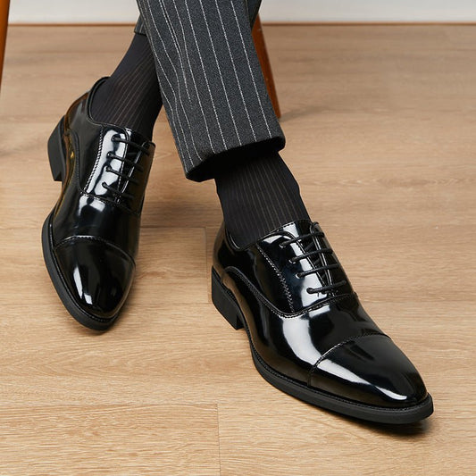 Patent Leather Three-joint Oxford Shoes Pointed Business Men's Soft Bottom | Luxury Home Accessories | Heulog Glow