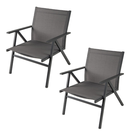 Patio Chairs Set of 2 with Breathable Mesh Fabric and Metal Frame-Grey