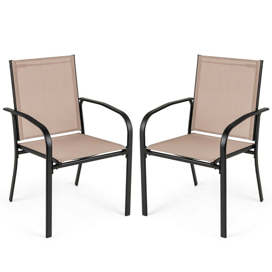 Patio Dining Chair Set of 2 with Breathable Backrest and Seat-Coffee