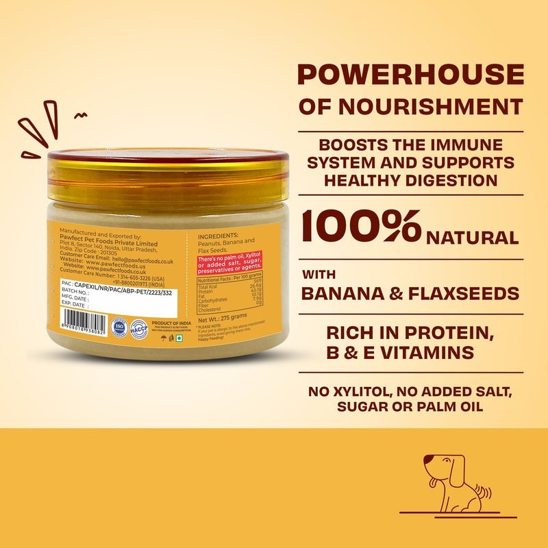Pawfect Peanut Butter with Banana & Flaxseeds 275g | Luxury Home Accessories | Heulog Glow