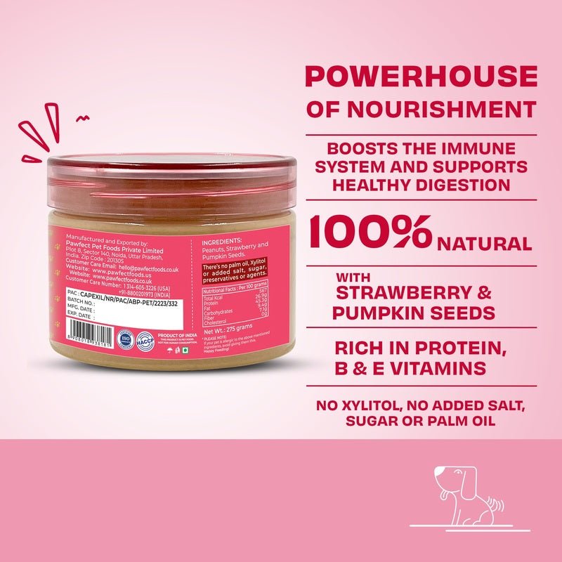 Pawfect Peanut Butter with Strawberry & Pumpkin Seeds 275g | Luxury Home Accessories | Heulog Glow