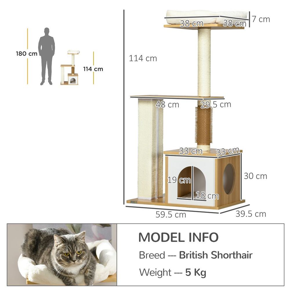 PawHut 114cm Cat Tree - Indoor Cats Scratching Posts, Cat House, Cat Bed. High-Quality & Durable! | Luxury Home Accessories | Heulog Glow