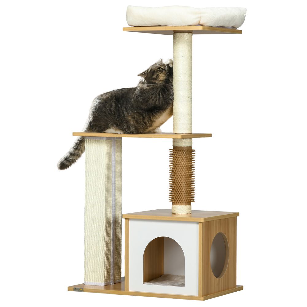 PawHut 114cm Cat Tree - Indoor Cats Scratching Posts, Cat House, Cat Bed. High-Quality & Durable! | Luxury Home Accessories | Heulog Glow