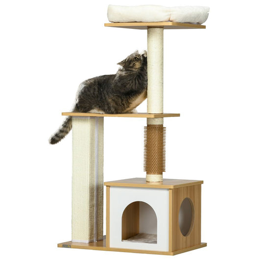 PawHut 114cm Cat Tree - Indoor Cats Scratching Posts, Cat House, Cat Bed. High-Quality & Durable! | Luxury Home Accessories | Heulog Glow