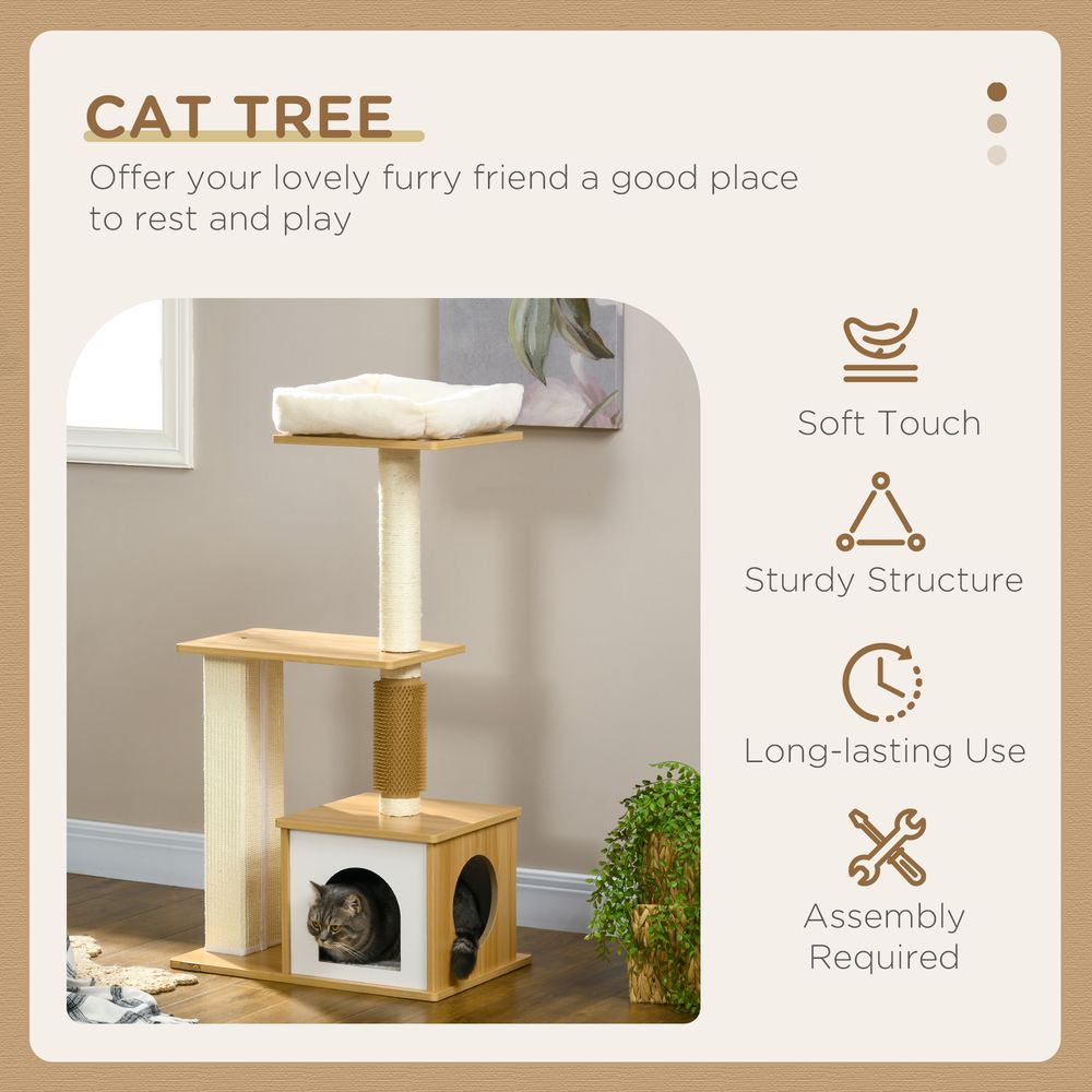 PawHut 114cm Cat Tree - Indoor Cats Scratching Posts, Cat House, Cat Bed. High-Quality & Durable! | Luxury Home Accessories | Heulog Glow