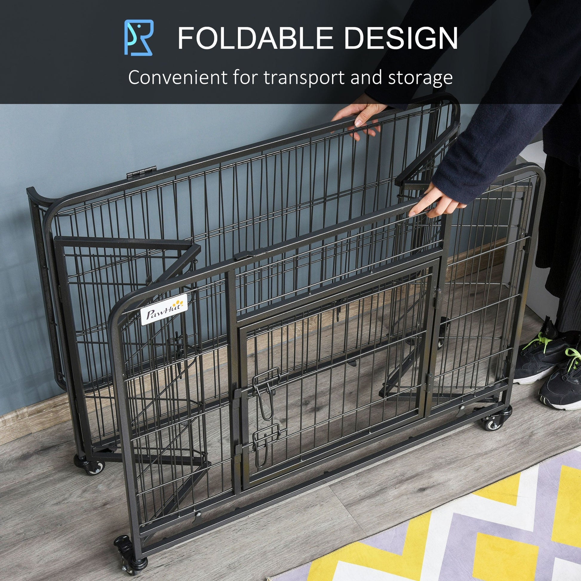 PawHut 69.5x94cm Metal Dog Cage Kennel w/ Locking Door & Wheels Medium Pets | Luxury Home Accessories | Heulog Glow