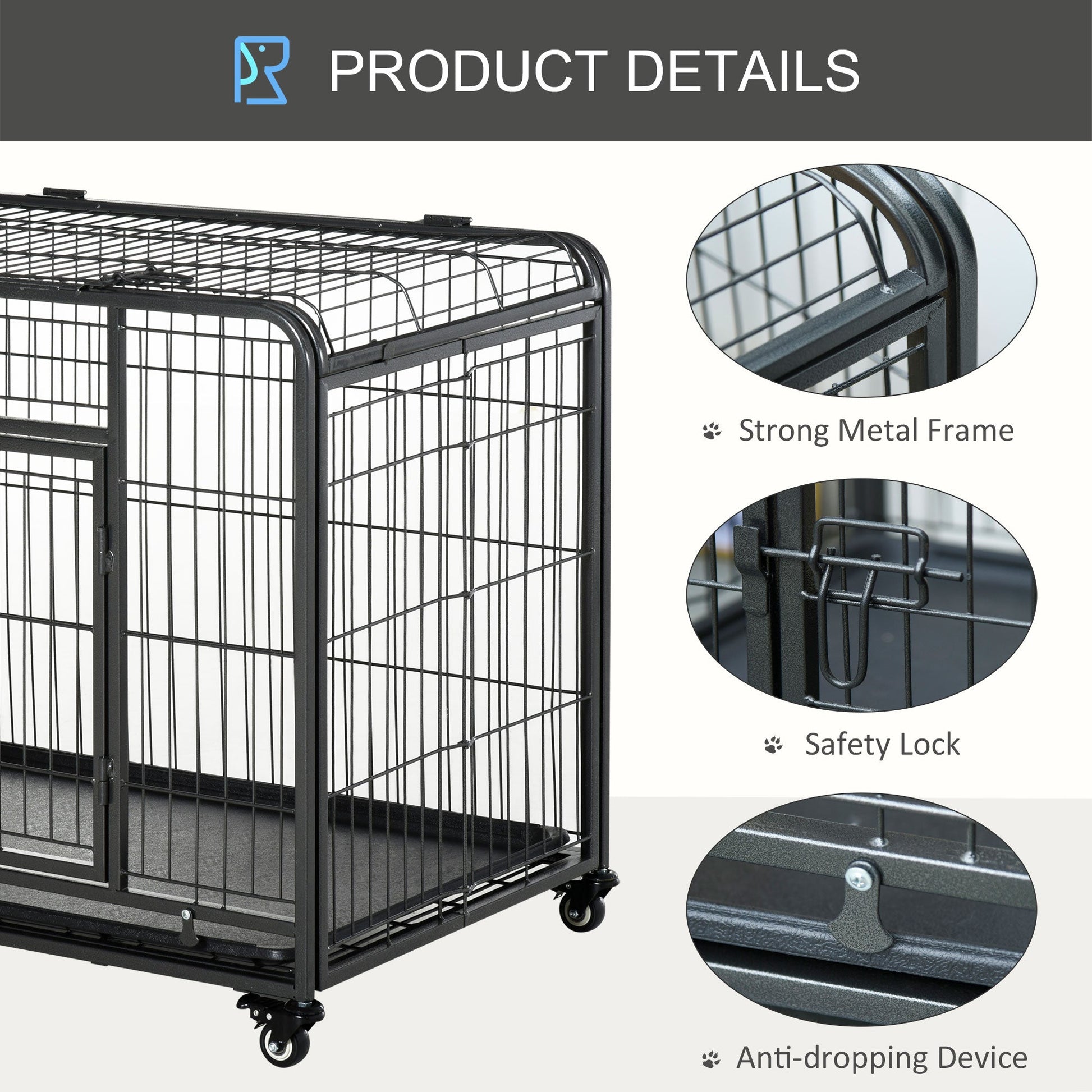 PawHut 69.5x94cm Metal Dog Cage Kennel w/ Locking Door & Wheels Medium Pets | Luxury Home Accessories | Heulog Glow