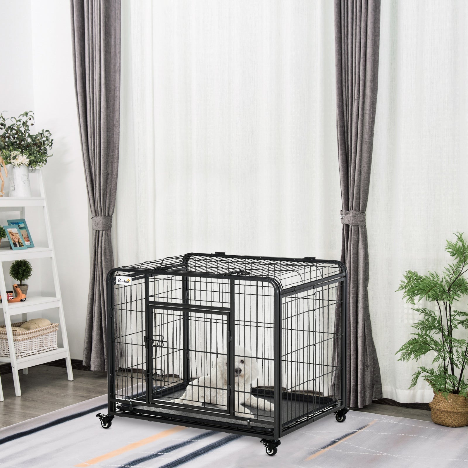 PawHut 69.5x94cm Metal Dog Cage Kennel w/ Locking Door & Wheels Medium Pets | Luxury Home Accessories | Heulog Glow