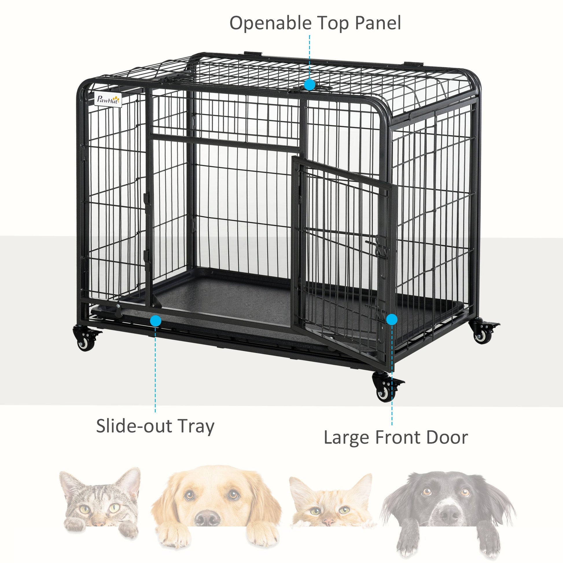 PawHut 69.5x94cm Metal Dog Cage Kennel w/ Locking Door & Wheels Medium Pets | Luxury Home Accessories | Heulog Glow