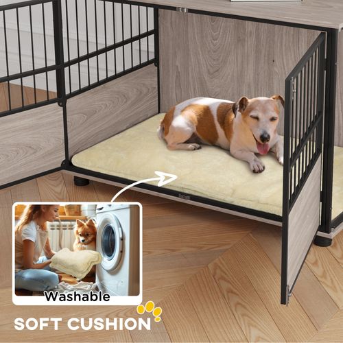 PawHut 80cm Dog Crate Furniture Dog Cage End Table Indoor w/ Doors, Cushion | Luxury Home Accessories | Heulog Glow