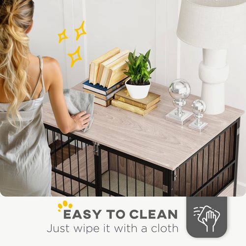 PawHut 80cm Dog Crate Furniture Dog Cage End Table Indoor w/ Doors, Cushion | Luxury Home Accessories | Heulog Glow