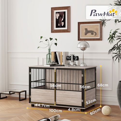PawHut 80cm Dog Crate Furniture Dog Cage End Table Indoor w/ Doors, Cushion | Luxury Home Accessories | Heulog Glow