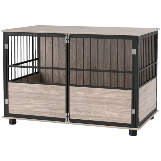 PawHut 80cm Dog Crate Furniture Dog Cage End Table Indoor w/ Doors, Cushion | Luxury Home Accessories | Heulog Glow
