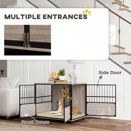PawHut 80cm Dog Crate Furniture Dog Cage End Table Indoor w/ Doors, Cushion | Luxury Home Accessories | Heulog Glow