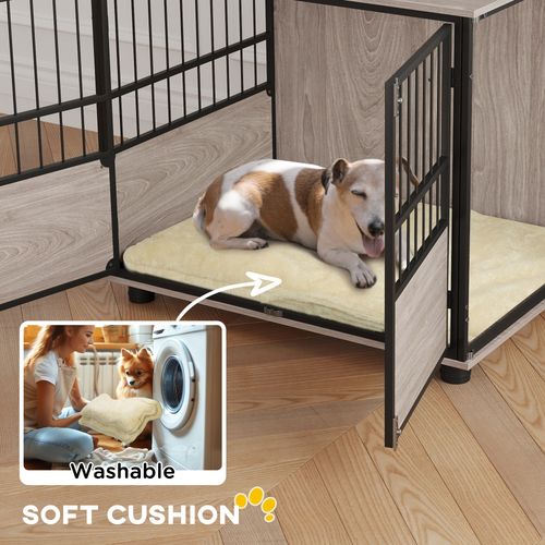 PawHut 80cm Dog Crate Furniture Dog Cage End Table Indoor w/ Doors, Cushion | Luxury Home Accessories | Heulog Glow