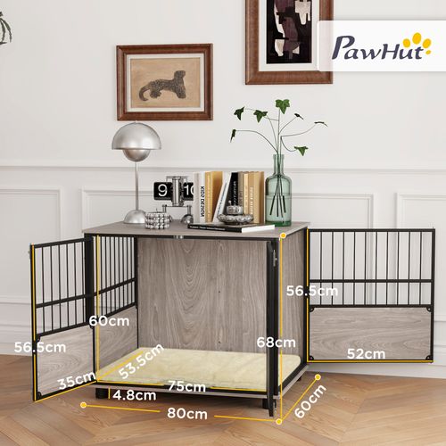 PawHut 80cm Dog Crate Furniture Dog Cage End Table Indoor w/ Doors, Cushion | Luxury Home Accessories | Heulog Glow