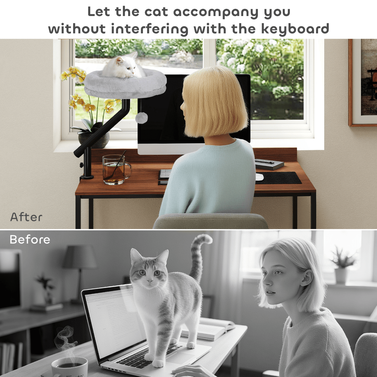 PawHut Cat Bed for Desk, 360° Rotatable Adjustable Cat Nest Hammock | Luxury Home Accessories | Heulog Glow