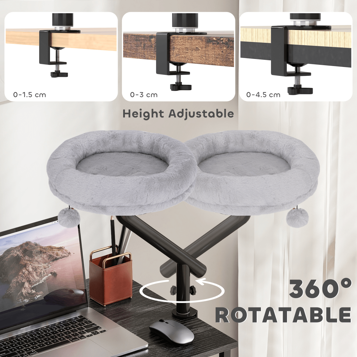 PawHut Cat Bed for Desk, 360° Rotatable Adjustable Cat Nest Hammock | Luxury Home Accessories | Heulog Glow