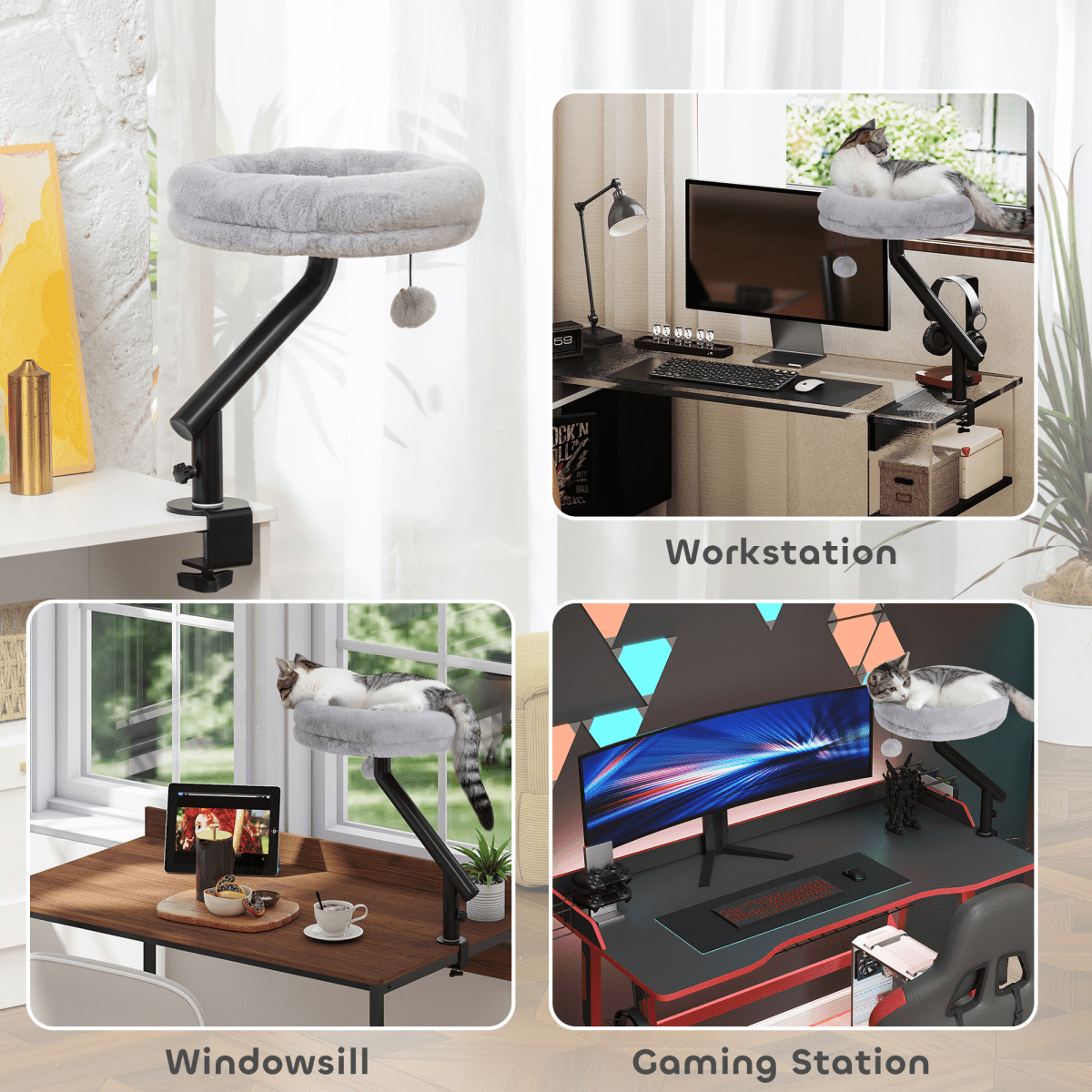 PawHut Cat Bed for Desk, 360° Rotatable Adjustable Cat Nest Hammock | Luxury Home Accessories | Heulog Glow