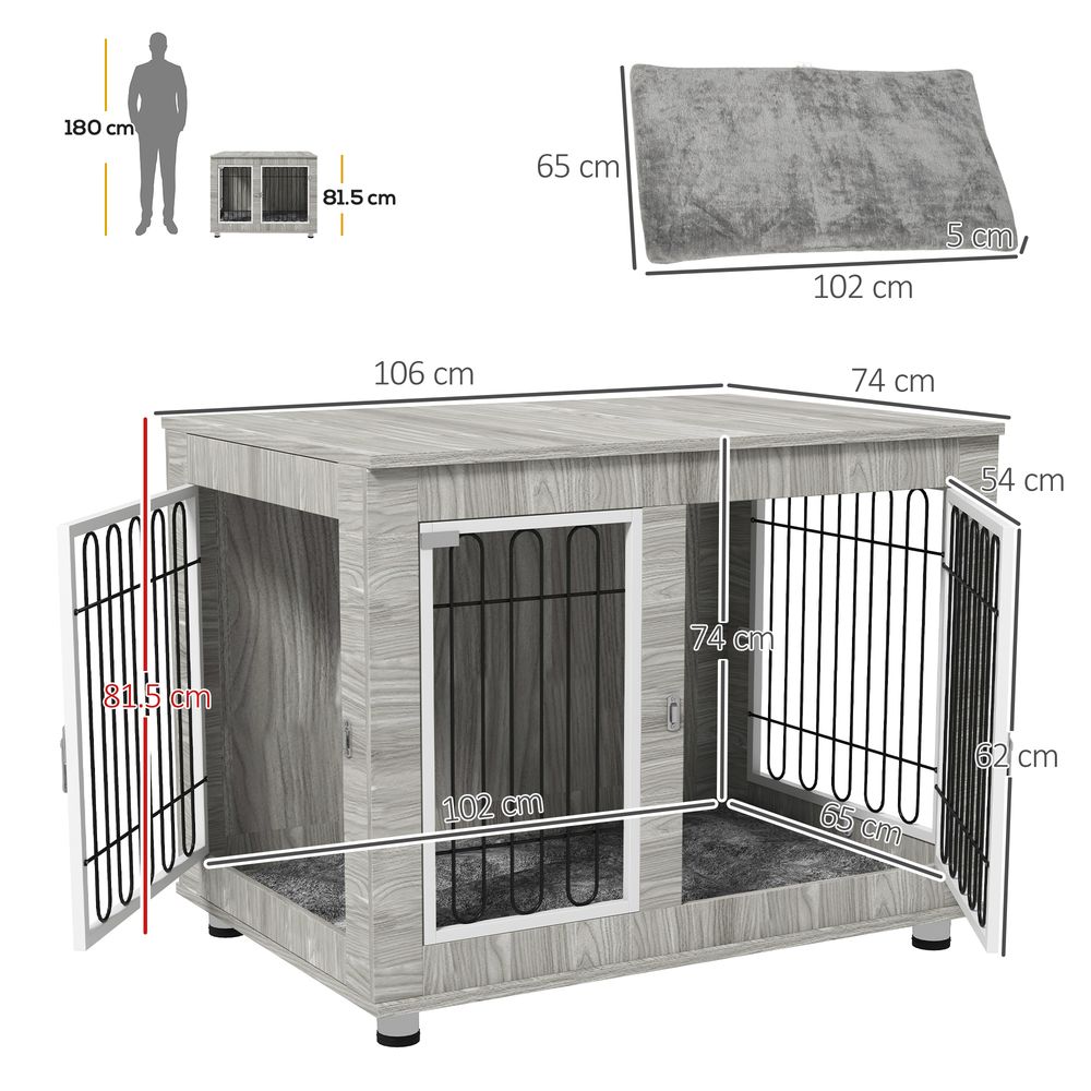 PawHut Dog Crate Furniture, Double Door, Soft Cushion - Perfect for All Pets | Luxury Home Accessories | Heulog Glow