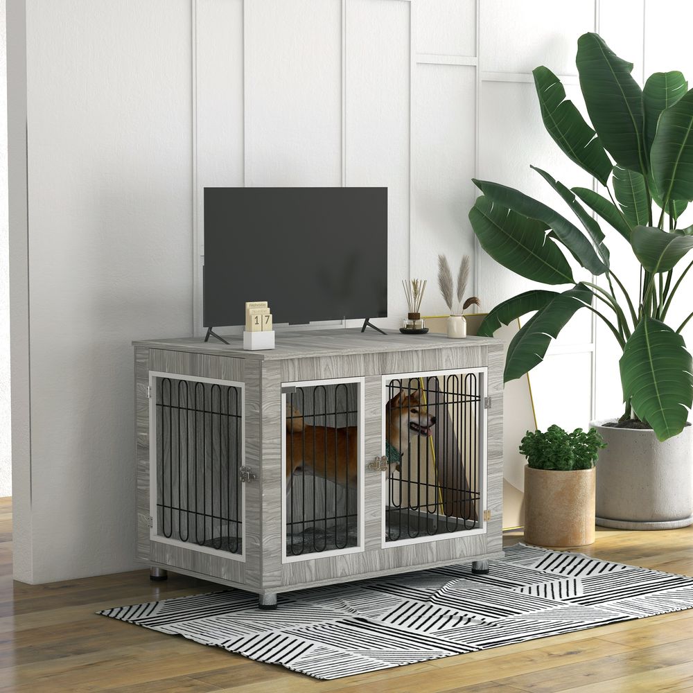 PawHut Dog Crate Furniture, Double Door, Soft Cushion - Perfect for All Pets | Luxury Home Accessories | Heulog Glow