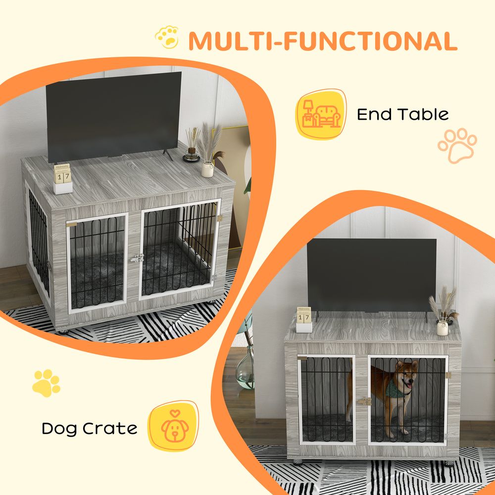 PawHut Dog Crate Furniture, Double Door, Soft Cushion - Perfect for All Pets | Luxury Home Accessories | Heulog Glow