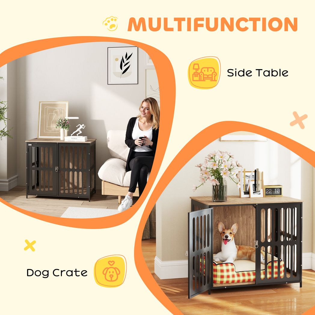 PawHut Dog Crate Furniture with Anti-Chew Resistant Mesh for Medium Dogs | Luxury Home Accessories | Heulog Glow
