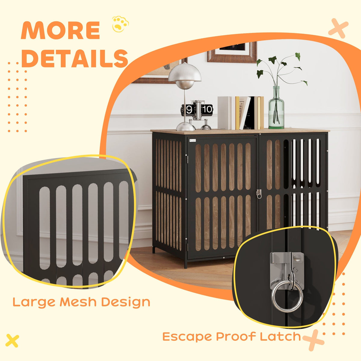 PawHut Dog Crate Furniture with Anti-Chew Resistant Mesh for Medium Dogs | Luxury Home Accessories | Heulog Glow