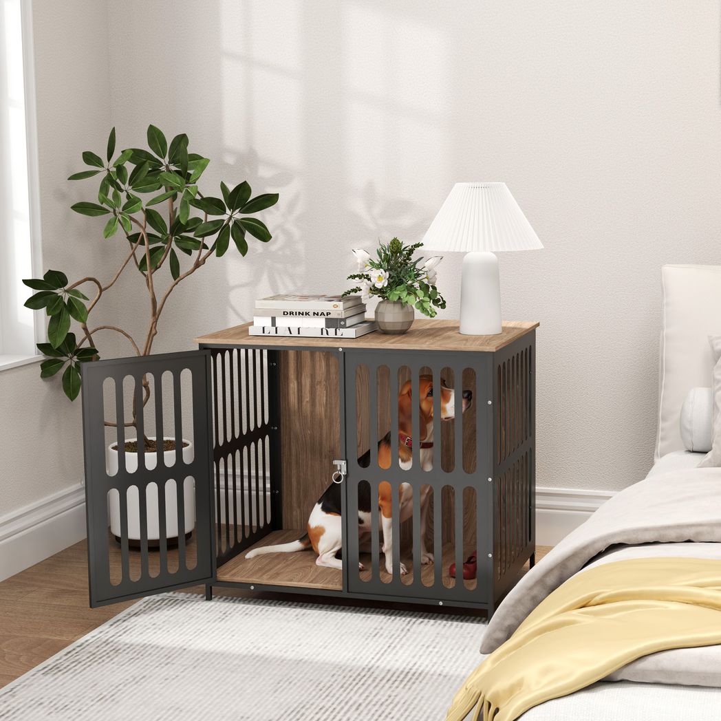 PawHut Dog Crate Furniture with Anti-Chew Resistant Mesh for Medium Dogs | Luxury Home Accessories | Heulog Glow