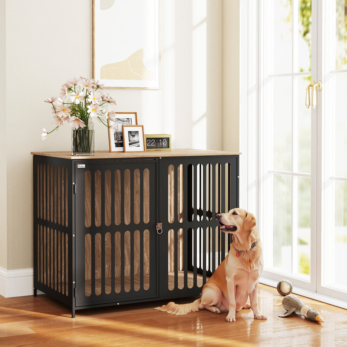 PawHut Dog Crate Furniture with Anti-Chew Resistant Mesh for Medium Dogs | Luxury Home Accessories | Heulog Glow