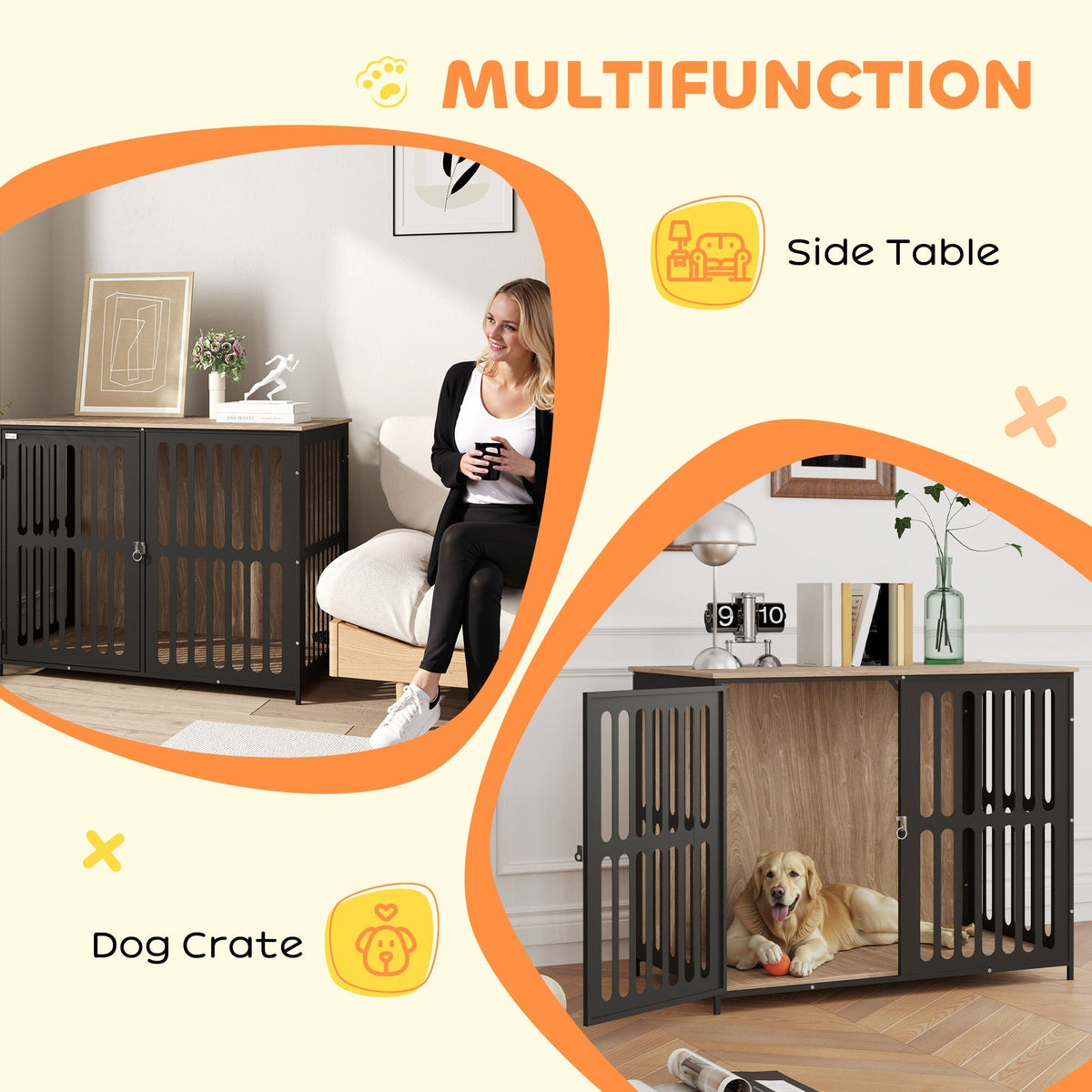 PawHut Dog Crate Furniture with Anti-Chew Resistant Mesh for Medium Dogs | Luxury Home Accessories | Heulog Glow