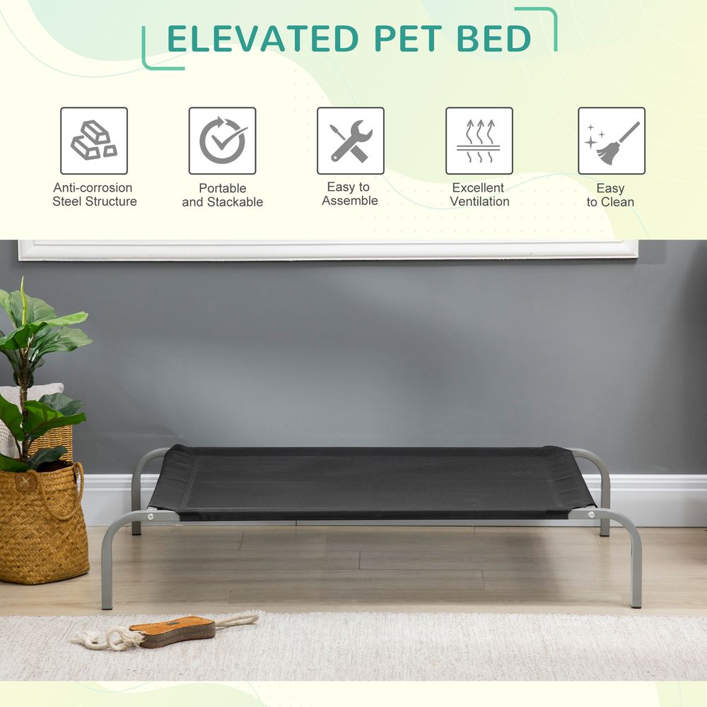 PawHut Elevated Pet Bed Cooling Raised Cot Style Bed for Large Medium Sized Dogs with Non-slip Pads Steel Frame Breathable Mesh Fabric, 110 x 75 x 20 cm - Black | Luxury Home Accessories | Heulog Glow