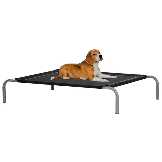 PawHut Elevated Pet Bed Cooling Raised Cot Style Bed for Large Medium Sized Dogs with Non-slip Pads Steel Frame Breathable Mesh Fabric, 110 x 75 x 20 cm - Black | Luxury Home Accessories | Heulog Glow