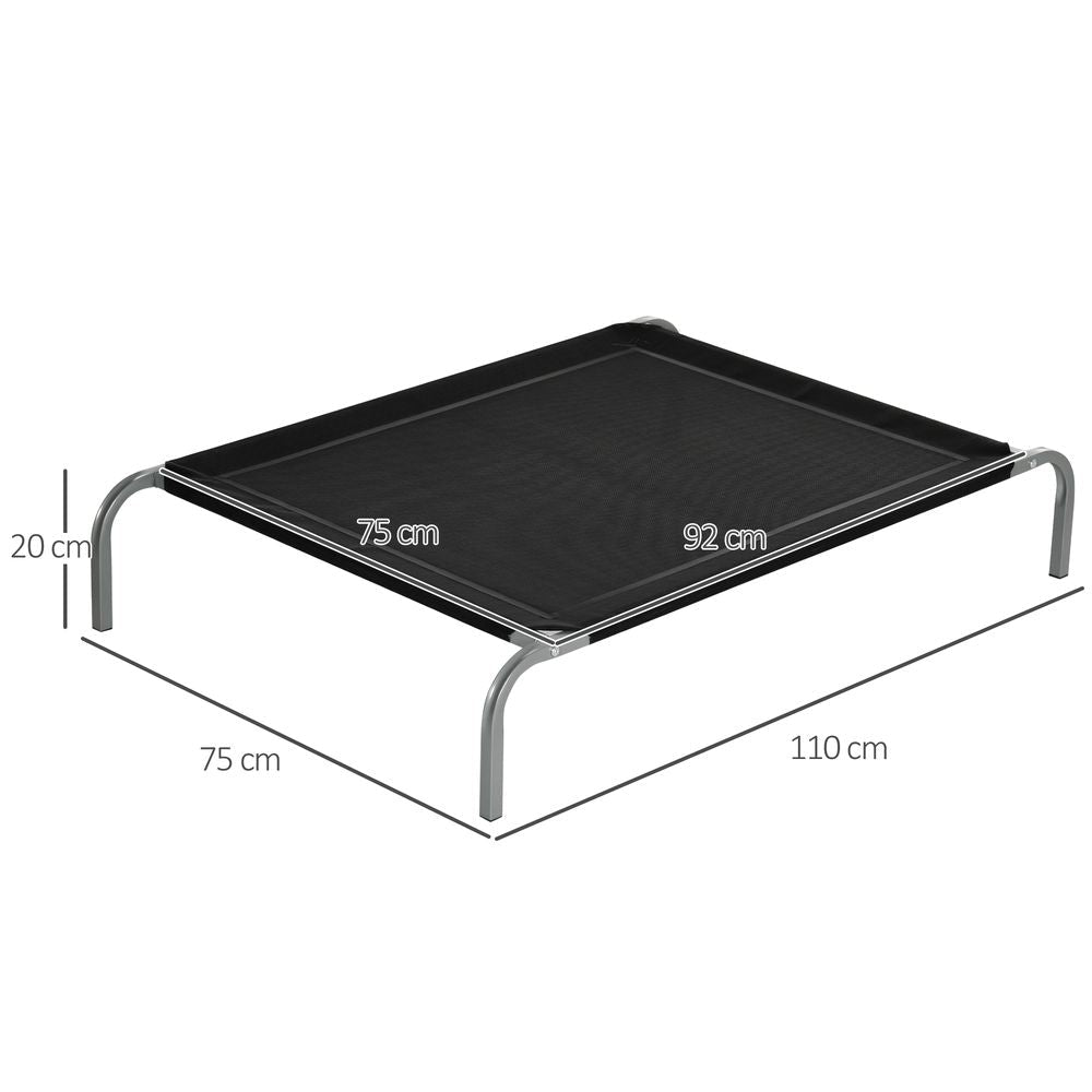 PawHut Elevated Pet Bed Cooling Raised Cot Style Bed for Large Medium Sized Dogs with Non-slip Pads Steel Frame Breathable Mesh Fabric, 110 x 75 x 20 cm - Black | Luxury Home Accessories | Heulog Glow
