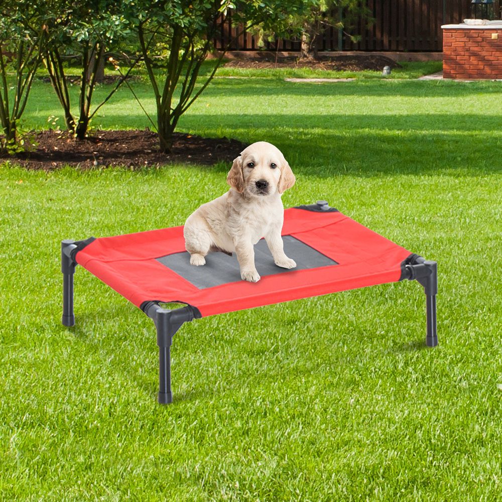 PawHut Elevated Pet Bed Portable Camping Raised Dog Bed w/ Metal Frame Black and Red (Small) | Luxury Home Accessories | Heulog Glow