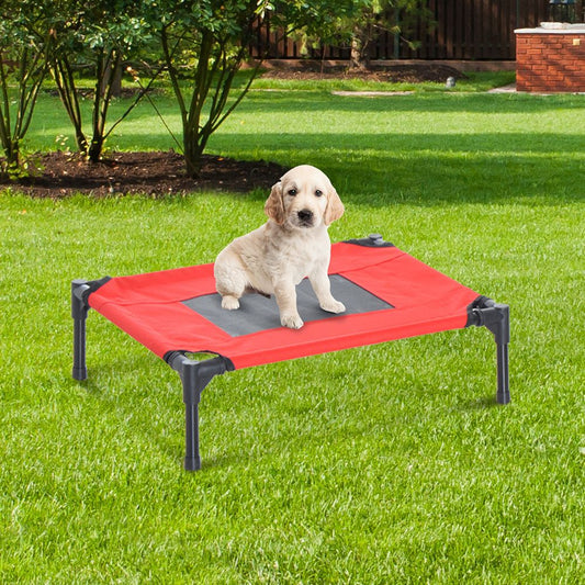 PawHut Elevated Pet Bed Portable Camping Raised Dog Bed w/ Metal Frame Black and Red (Small) | Luxury Home Accessories | Heulog Glow