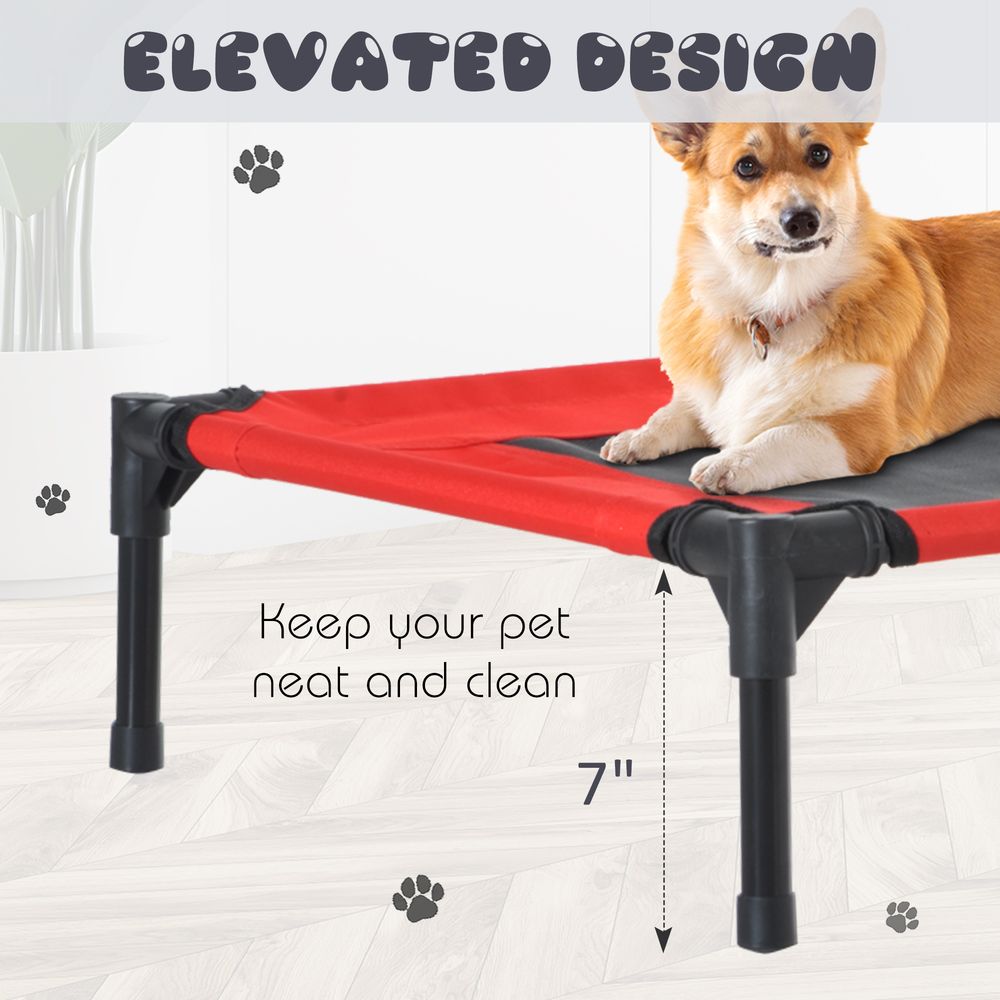 PawHut Elevated Pet Bed Portable Camping Raised Dog Bed w/ Metal Frame Black and Red (Small) | Luxury Home Accessories | Heulog Glow