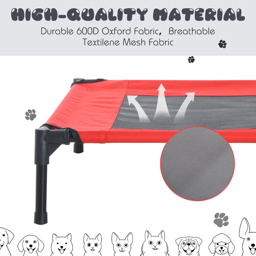 PawHut Elevated Pet Bed Portable Camping Raised Dog Bed w/ Metal Frame Black and Red (Small) | Luxury Home Accessories | Heulog Glow