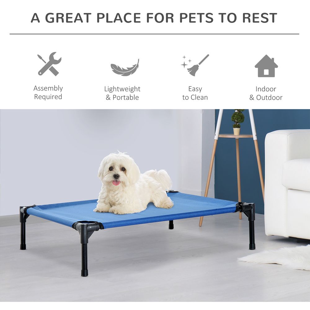 PawHut Elevated Pet Bed Portable Camping Raised Dog Bed w/ Metal Frame Blue (Medium) | Luxury Home Accessories | Heulog Glow