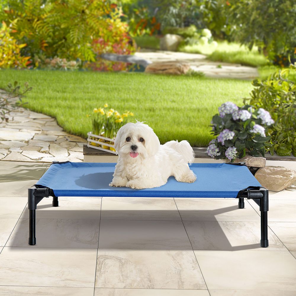 PawHut Elevated Pet Bed Portable Camping Raised Dog Bed w/ Metal Frame Blue (Medium) | Luxury Home Accessories | Heulog Glow