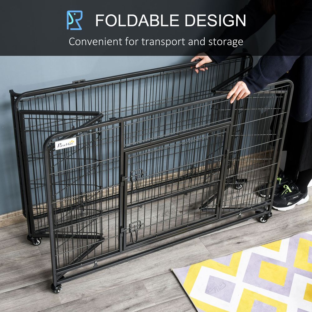 PawHut Metal Dog Cage Kennel Locking Door & Wheels Removable Tray Openable Top For Extra Large Pets 125 x 76 x 81 cm | Luxury Home Accessories | Heulog Glow