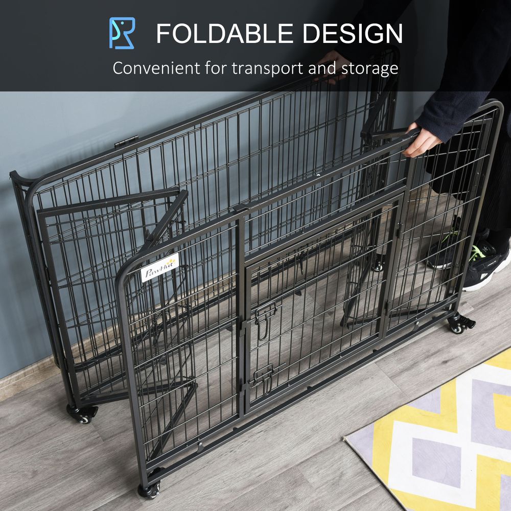 PawHut Metal Dog Cage Kennel Locking Door & Wheels Removable Tray Openable Top For Large Pets 109.5 x 71 x 78 cm | Luxury Home Accessories | Heulog Glow