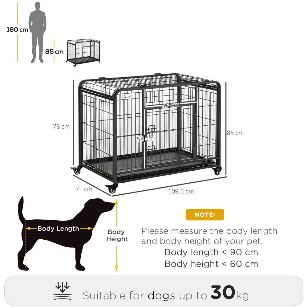 PawHut Metal Dog Cage Kennel Locking Door & Wheels Removable Tray Openable Top For Large Pets 109.5 x 71 x 78 cm | Luxury Home Accessories | Heulog Glow