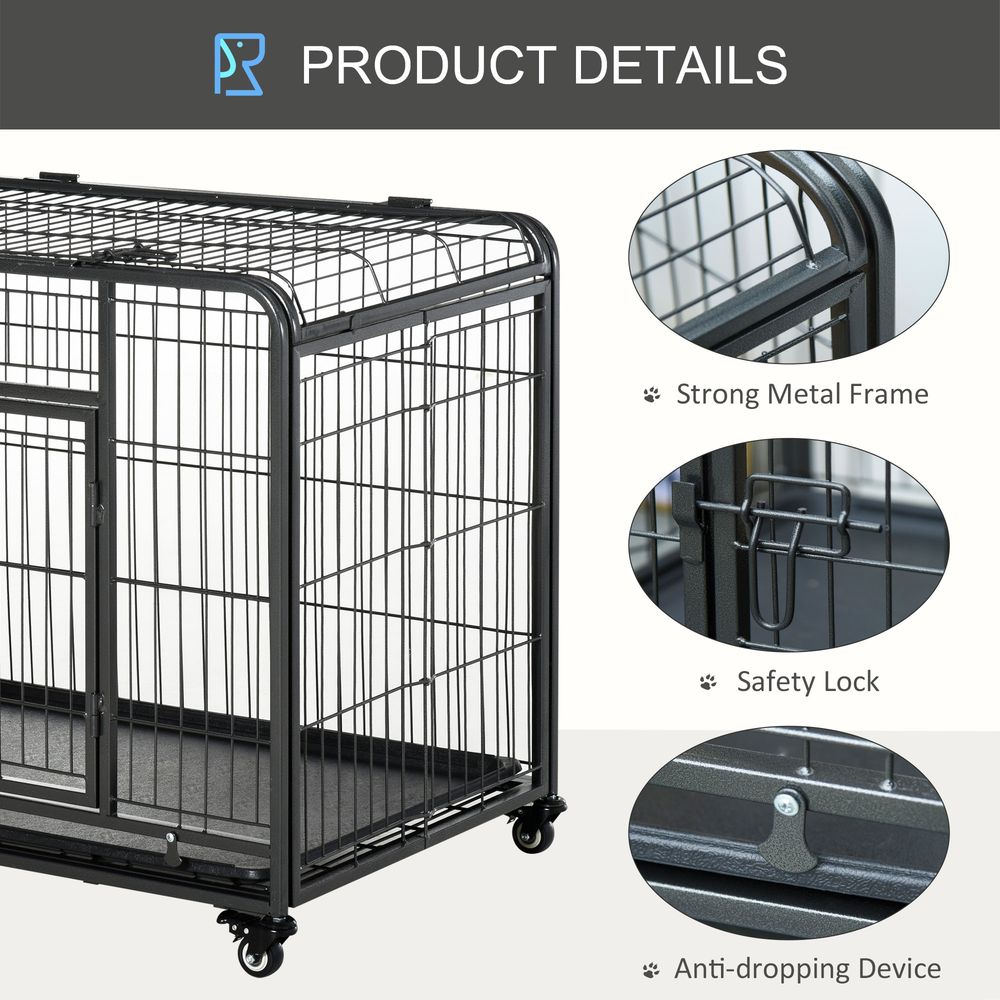 PawHut Metal Dog Cage Kennel Locking Door & Wheels Removable Tray Openable Top For Large Pets 109.5 x 71 x 78 cm | Luxury Home Accessories | Heulog Glow