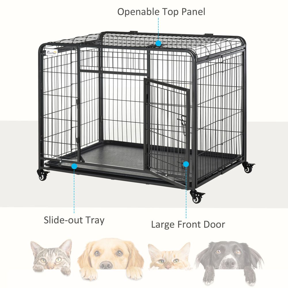 PawHut Metal Dog Cage Kennel Locking Door & Wheels Removable Tray Openable Top For Large Pets 109.5 x 71 x 78 cm | Luxury Home Accessories | Heulog Glow