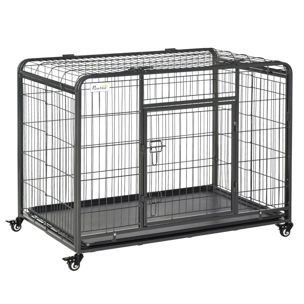 PawHut Metal Dog Cage Kennel Locking Door & Wheels Removable Tray Openable Top For Large Pets 109.5 x 71 x 78 cm | Luxury Home Accessories | Heulog Glow